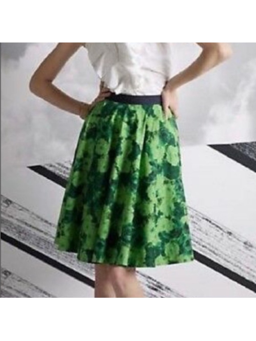 Anthropologie Edme & Esyllte green rose print circle skirt - Picture 10 of 11
